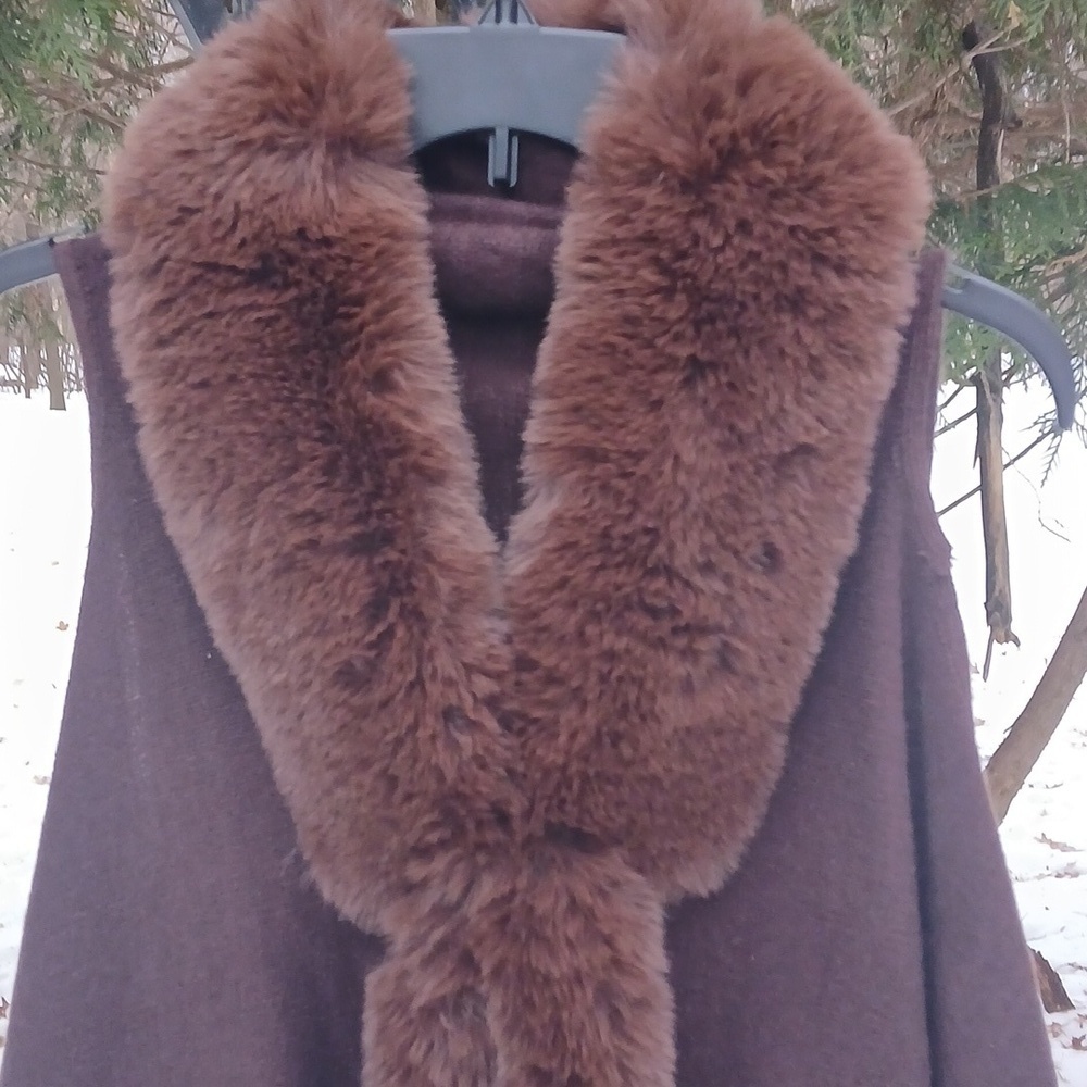 Faux Mink Fur Trim Cape Coat Vest for Women Winter Poncho Scarf  One Sz